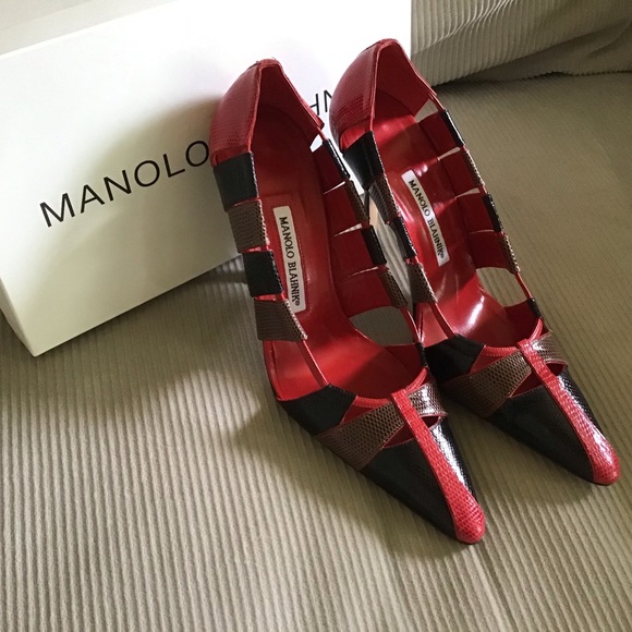 Manolo Blahnik Red Lizard size 39 brand new $1100 - Picture 6 of 12